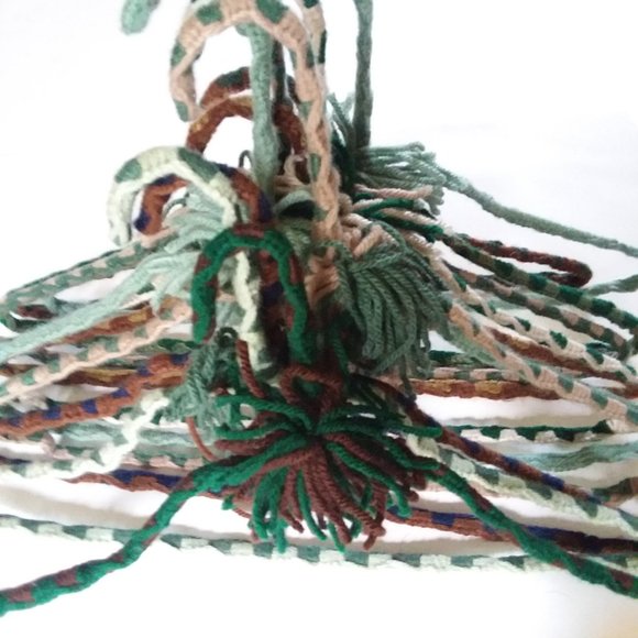Crocheted Hangers 11 VTG 70s Pom Poms Handmade Metal Boho Retro Granny Knit - Picture 1 of 4
